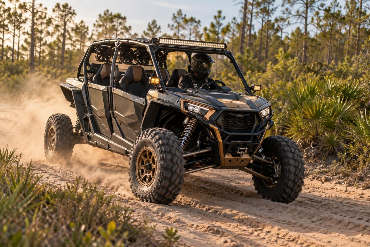 Powersports Audio on a premium vehicle at Tunes-N-Tint, serving Gibsonia, FL